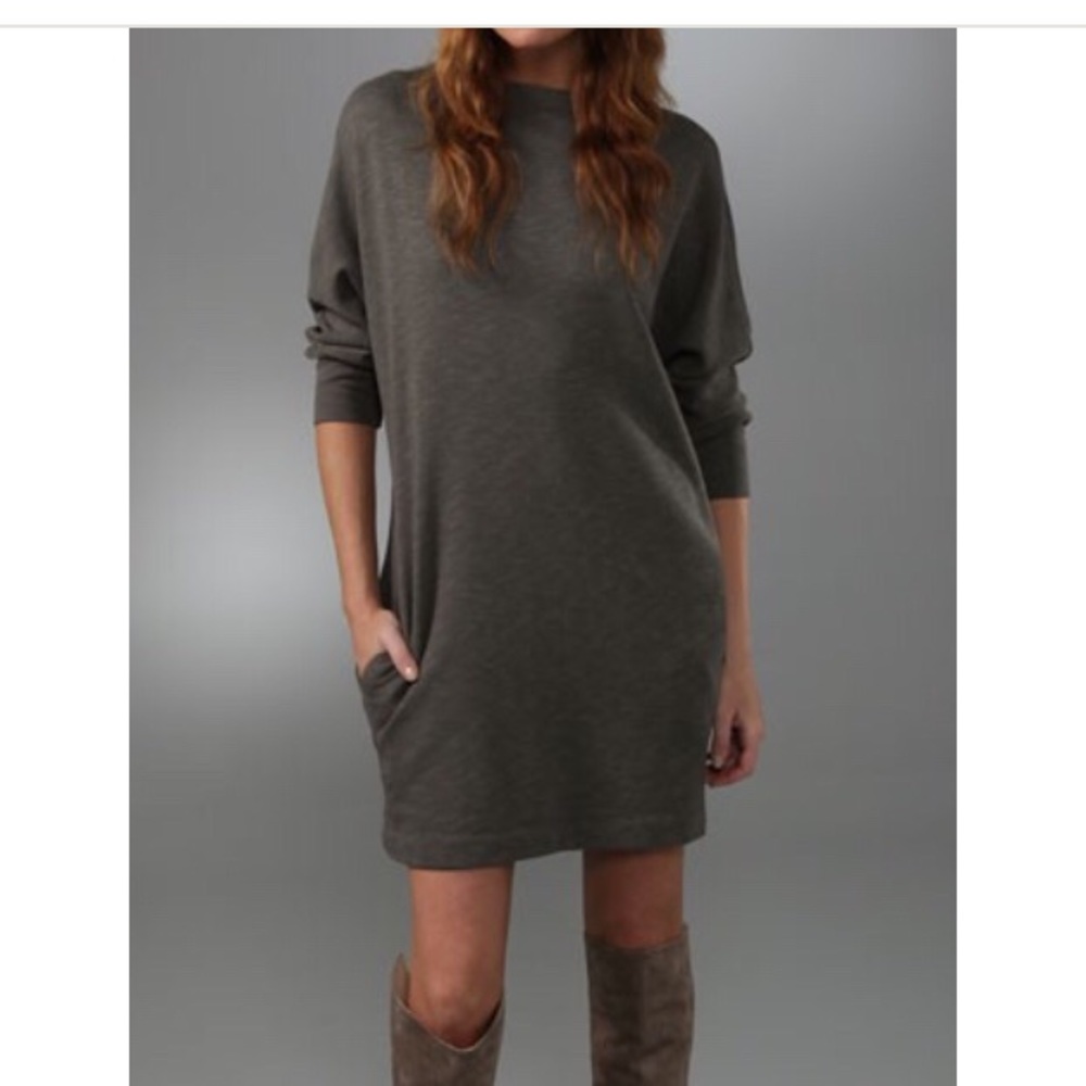 JAMES PERSE FUNNEL DOLMAN DRESS IN GRANITE